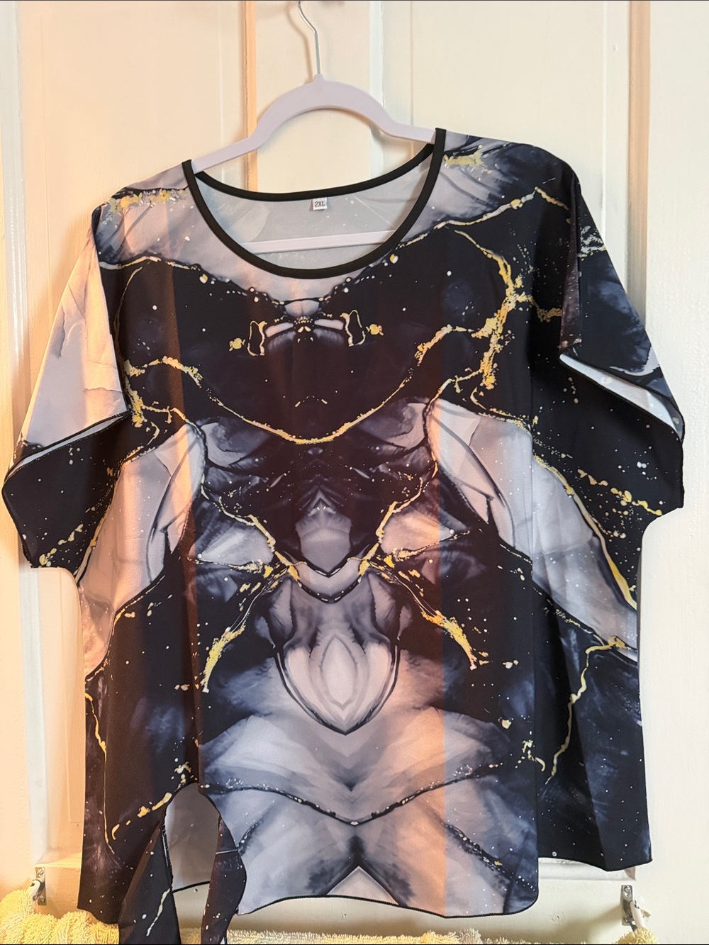 Abstract Marble Print Women's Top in Black and Gold